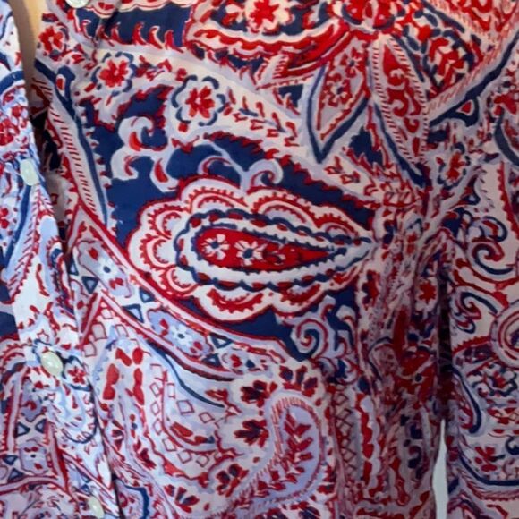 Talbots Cotton Red White Blue Button Down Shirt Top Medium - Picture 3 of 4